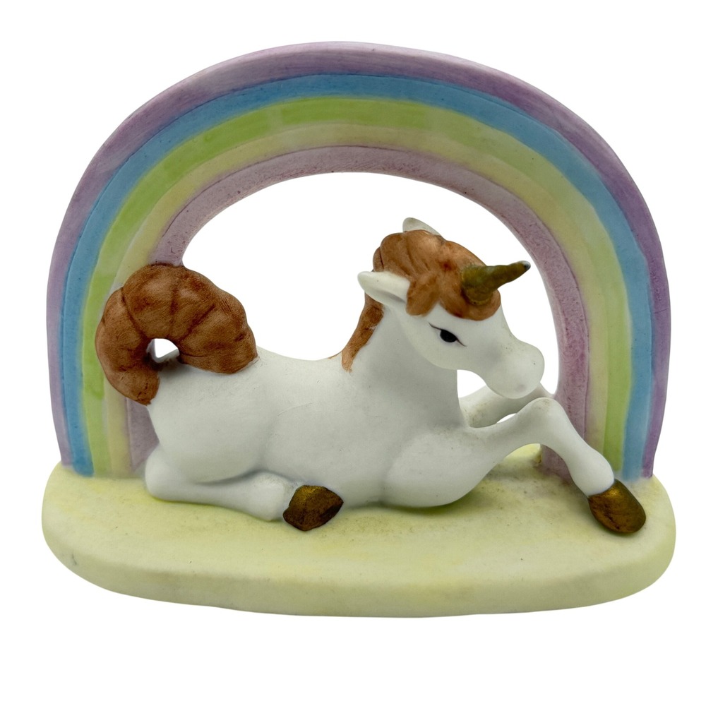 VTG Aldon Joan Berg Victor Unicorn Rainbow Porcelain Figurine Bisque